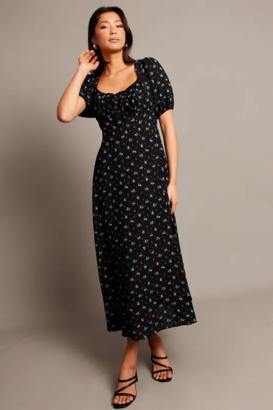 Black Ditsy Midi Dress Short Sleeve Side Split sold by Ally Fashion