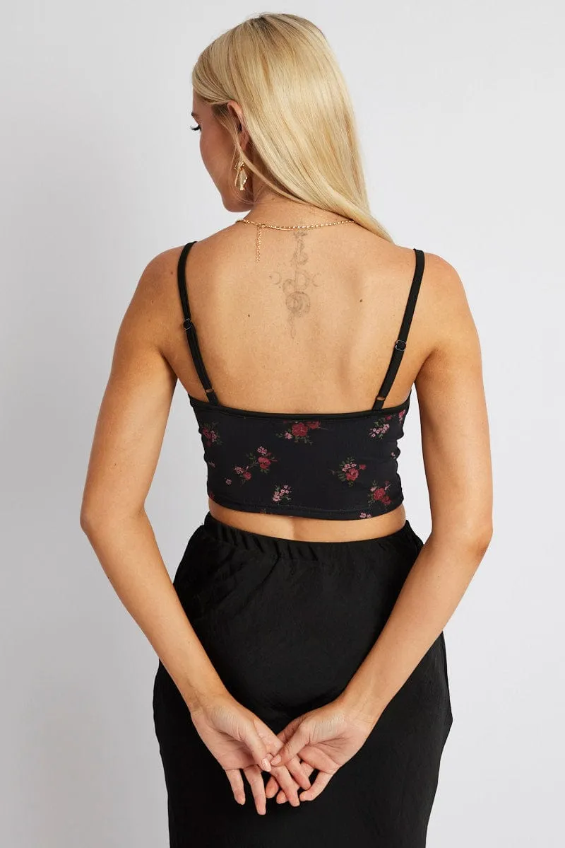 Black Floral Crop Top Singlet Mesh sold by Ally Fashion product image thumbnail 5