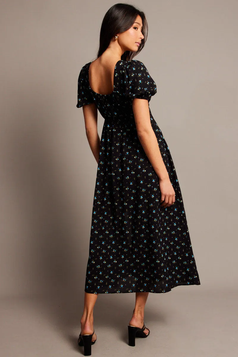 Black Ditsy Midi Dress Short Sleeve Side Split sold by Ally Fashion product image thumbnail 5