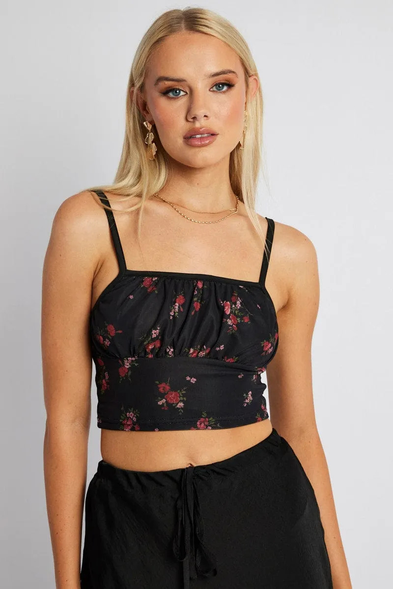 Black Floral Crop Top Singlet Mesh sold by Ally Fashion product image thumbnail 3
