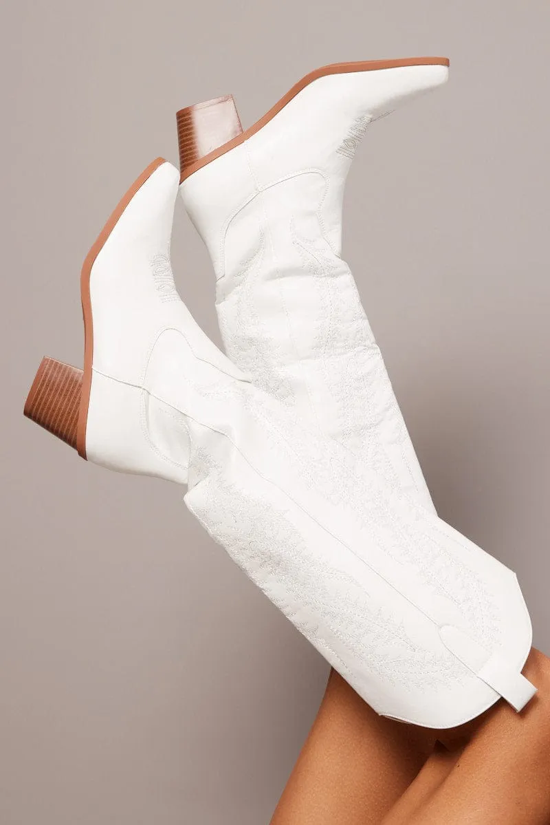 White Embroidered Western Boots sold by Ally Fashion product image thumbnail 2