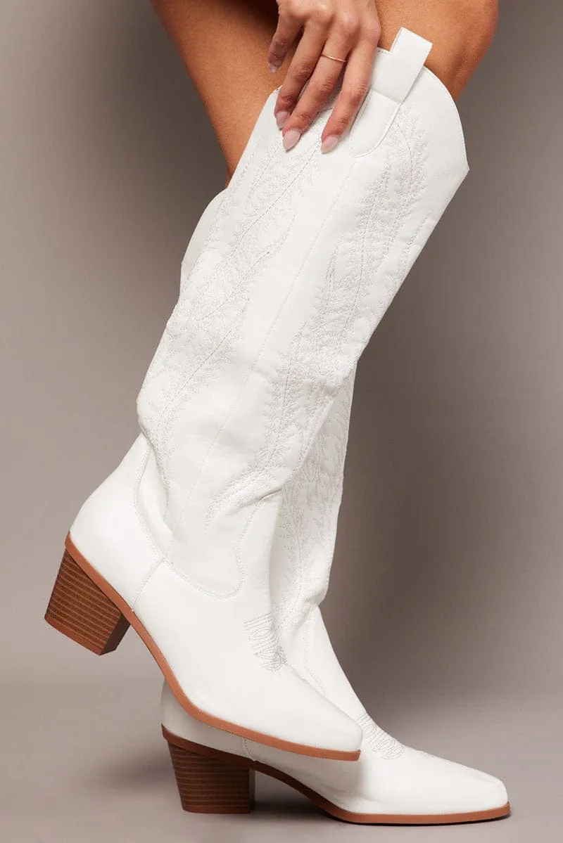 White Embroidered Western Boots sold by Ally Fashion