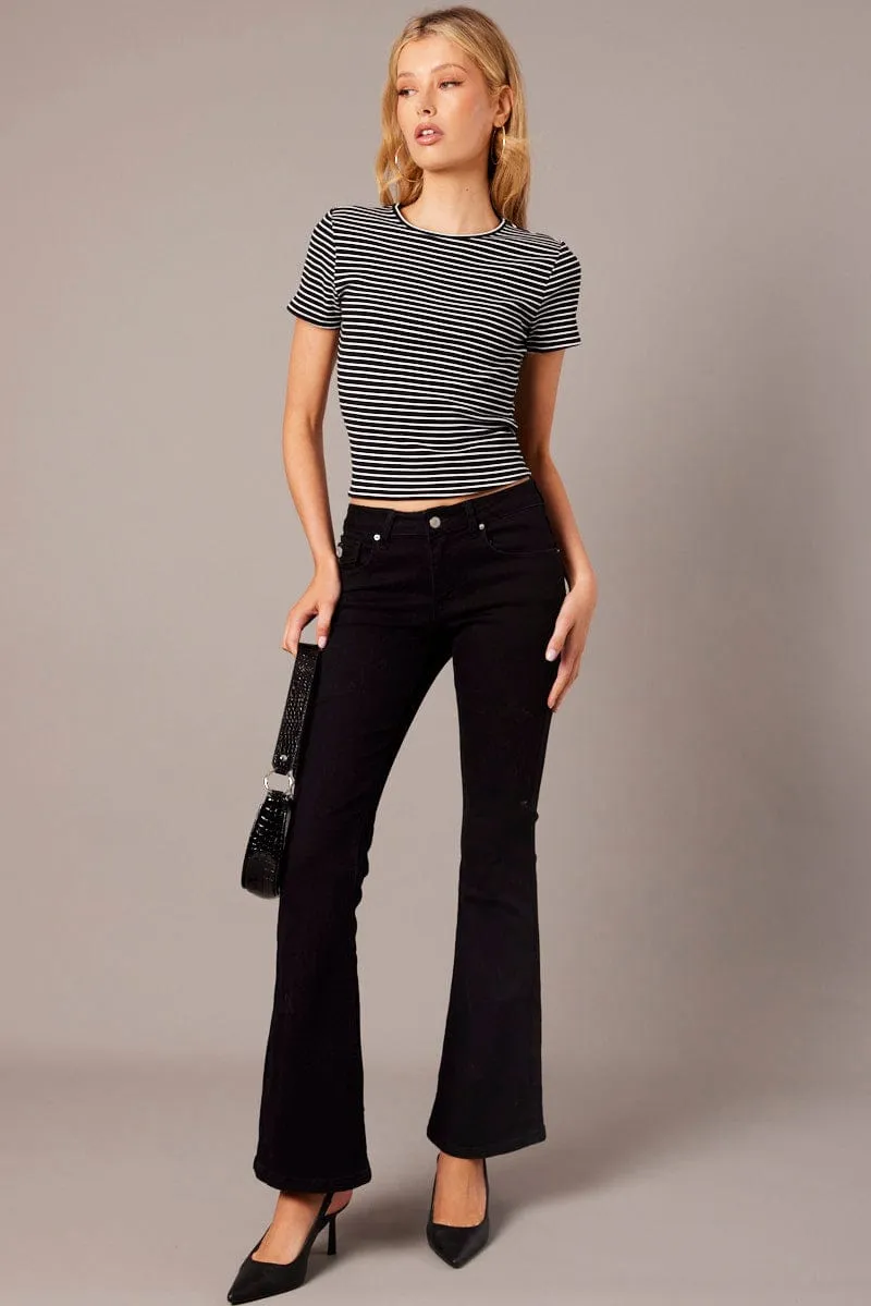 Black Stripe Longline T Shirt Short Sleeve Crew Neck Rib Jersey sold by Ally Fashion product image thumbnail 5