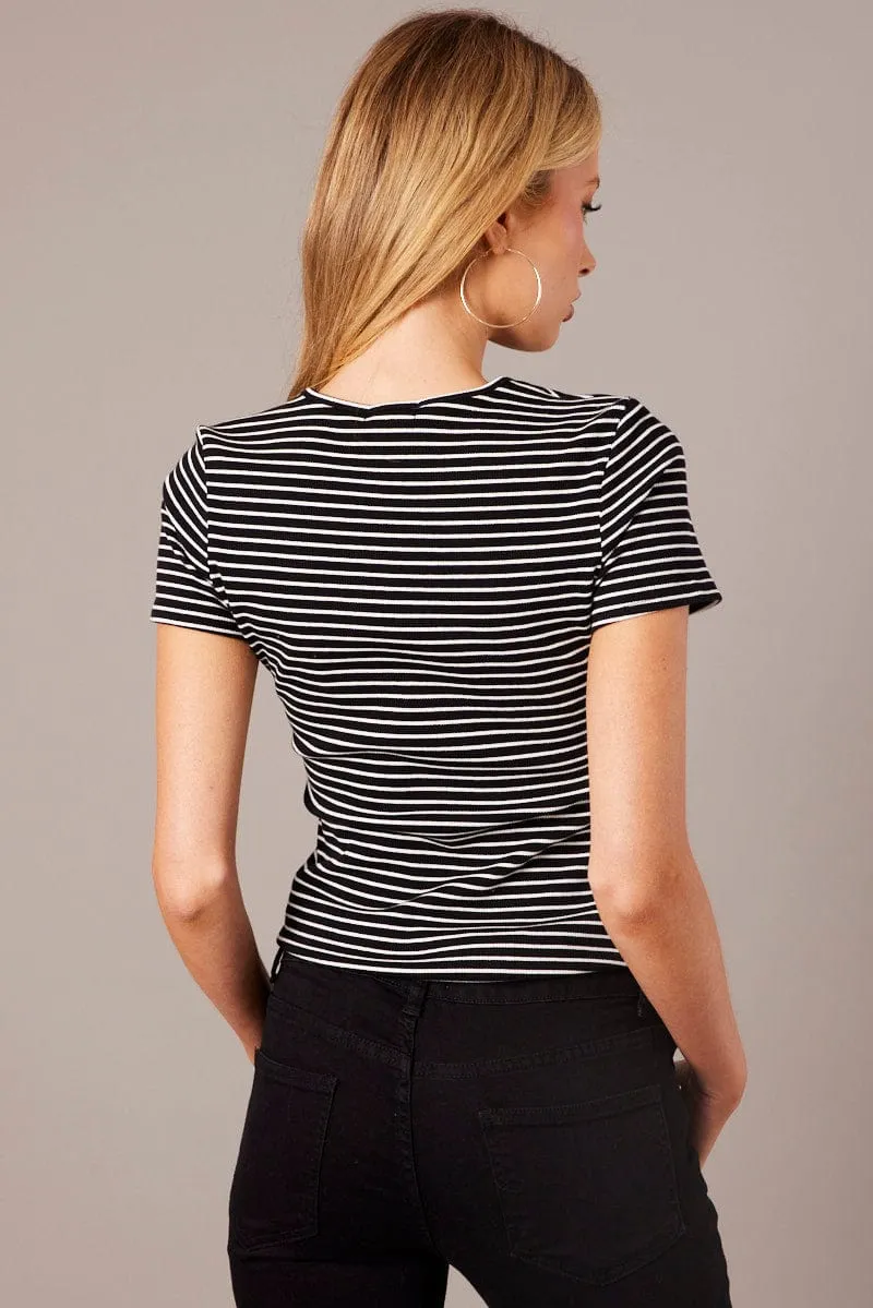 Black Stripe Longline T Shirt Short Sleeve Crew Neck Rib Jersey sold by Ally Fashion product image thumbnail 2