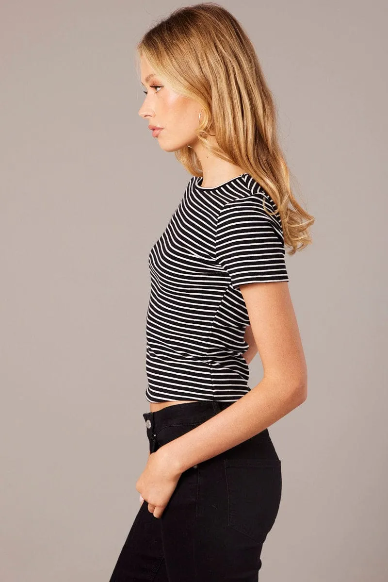 Black Stripe Longline T Shirt Short Sleeve Crew Neck Rib Jersey sold by Ally Fashion product image thumbnail 3