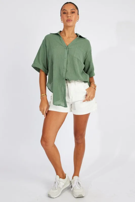 Green Shirt Short Sleeve Collared Neck sold by Ally Fashion