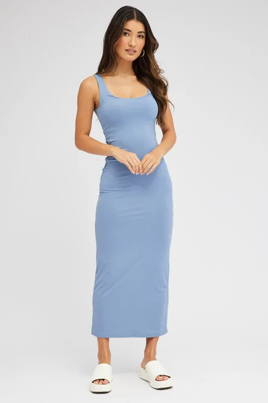 Blue Supersoft Maxi Dress Square Neck sold by Ally Fashion