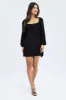 Black Mini Dress Ruched Bust Long Sleeve sold by Ally Fashion