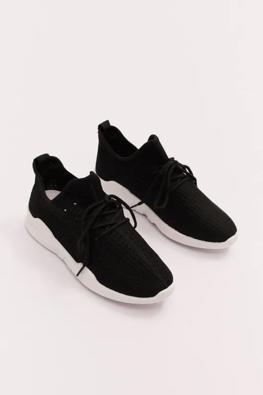 Black Knit Breathable Lace Up Trainers Sneakers sold by Ally Fashion