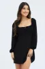 Black Mini Dress Ruched Bust Long Sleeve sold by Ally Fashion