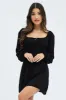 Black Mini Dress Ruched Bust Long Sleeve sold by Ally Fashion