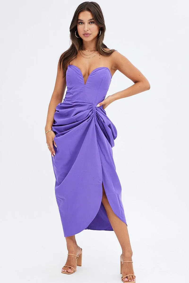 Purple Draped Dress Bandeau Midi sold by Ally Fashion product image thumbnail 3