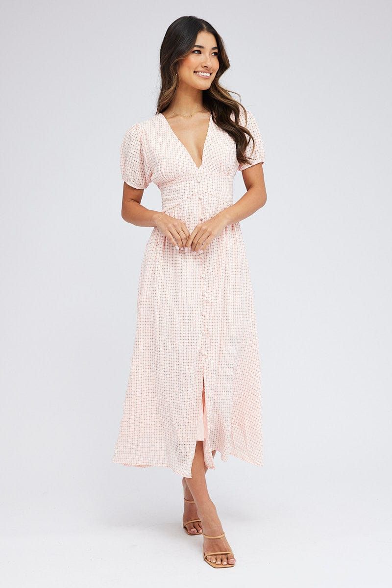 Orange Midi Dress Puff Sleeve sold by Ally Fashion
