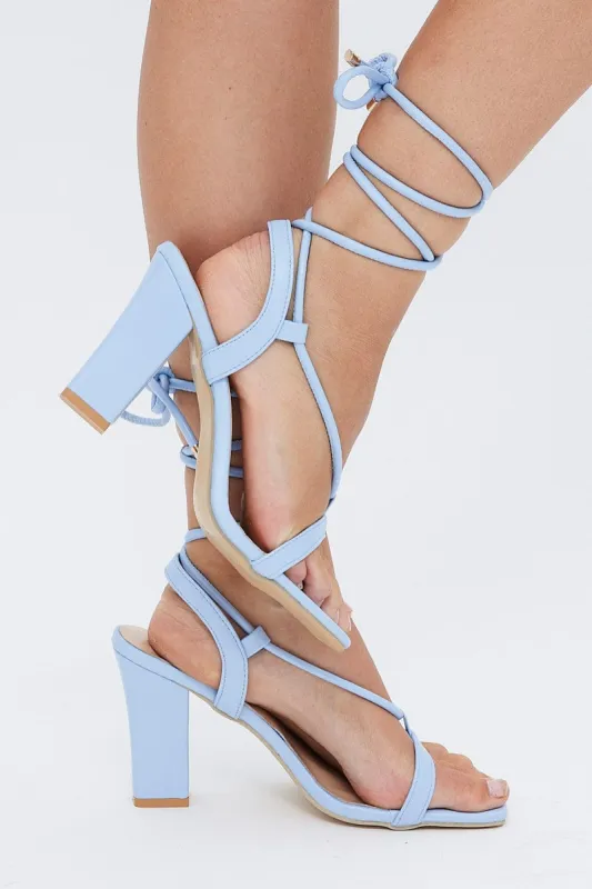 Blue Strappy Tie Leg Heeled Sandals sold by Ally Fashion