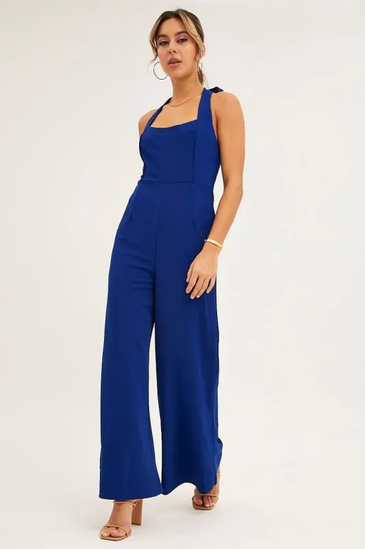 Blue Sleeveless Jumpsuit Wide Leg sold by Ally Fashion