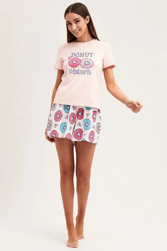Multi Colour Short Sleeve Top & Shorts Pj Set sold by Ally Fashion