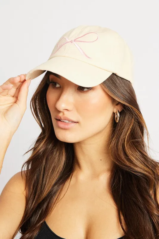 White Dad Cap with Bow Embroidery sold by Ally Fashion
