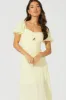 Yellow Midi Dress Short Sleeve Twist Front Textured sold by Ally Fashion