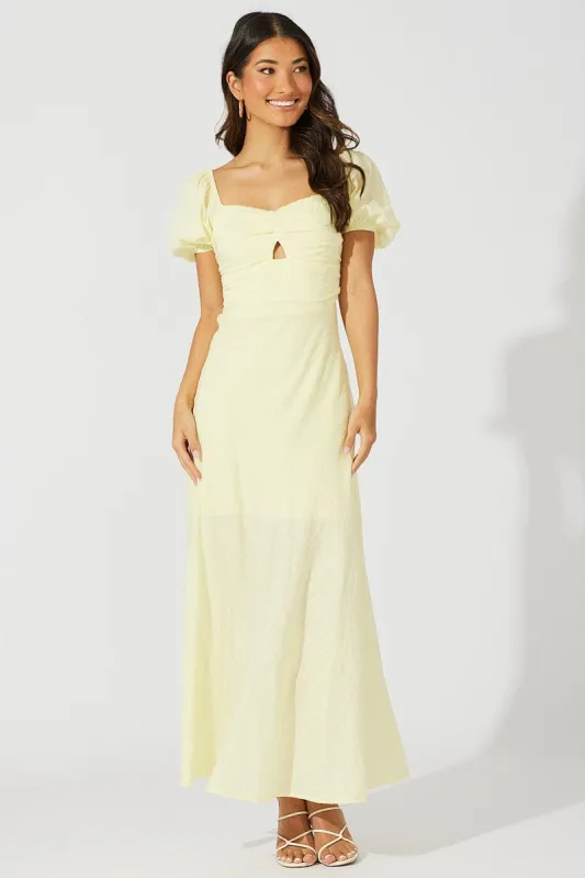 Yellow Midi Dress Short Sleeve Twist Front Textured sold by Ally Fashion