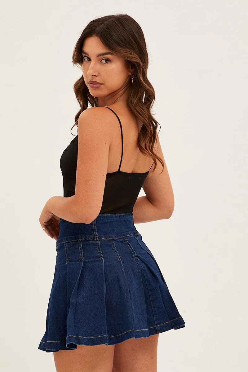 Blue Mid Rise Pleated Denim Mini Skirt sold by Ally Fashion product image thumbnail 5