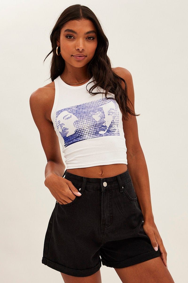 White Crop Tank Sleeveless Rib sold by Ally Fashion