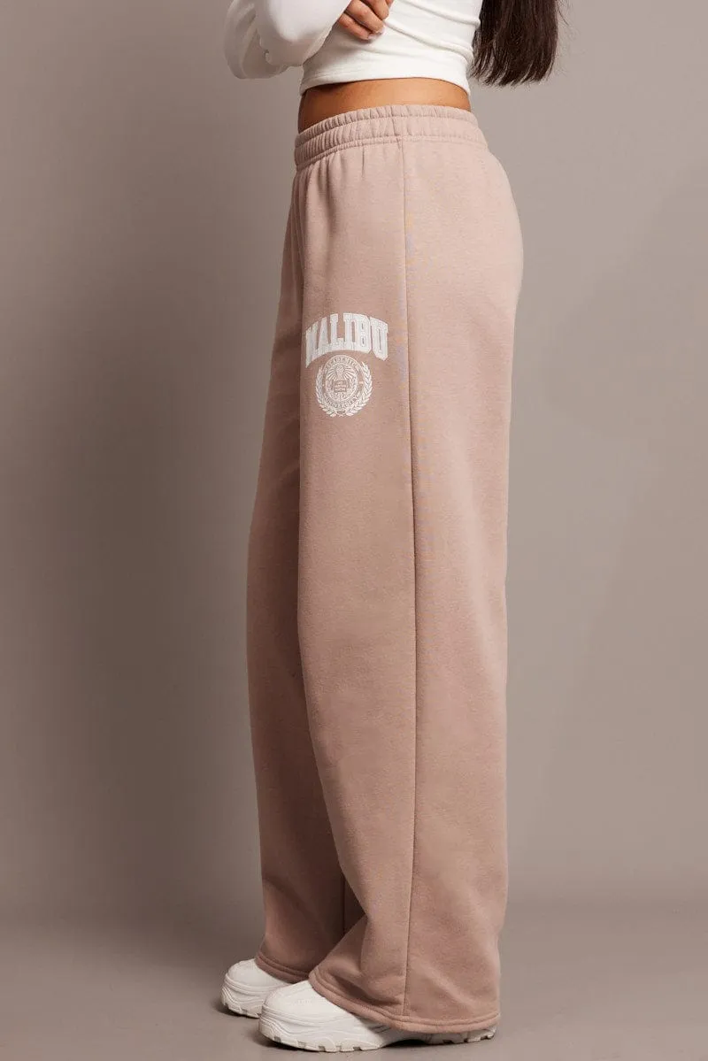 Beige Track Pants Wide Leg sold by Ally Fashion product image thumbnail 4