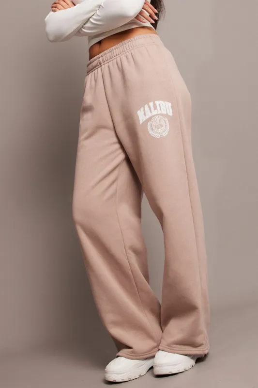 Beige Track Pants Wide Leg sold by Ally Fashion