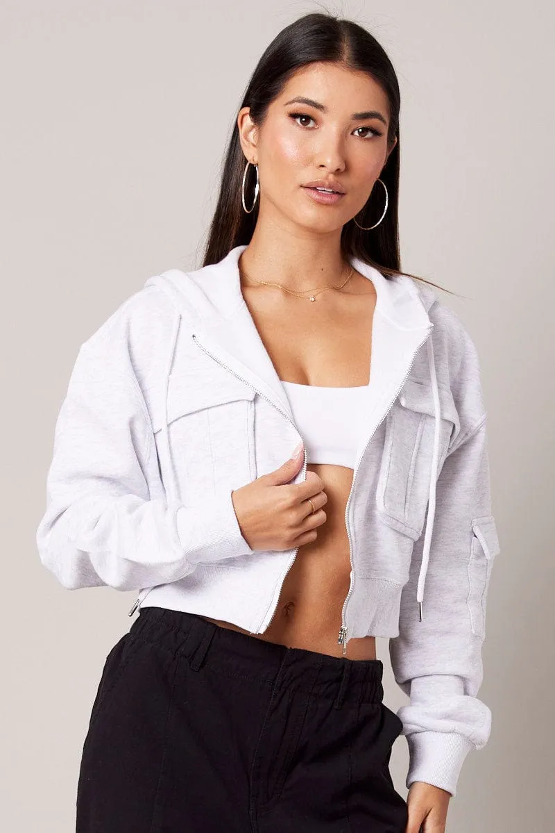 White Zip Hoodie Long Sleeve sold by Ally Fashion