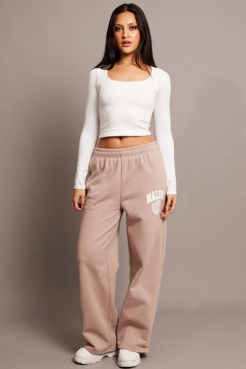 Beige Track Pants Wide Leg sold by Ally Fashion product image thumbnail 2