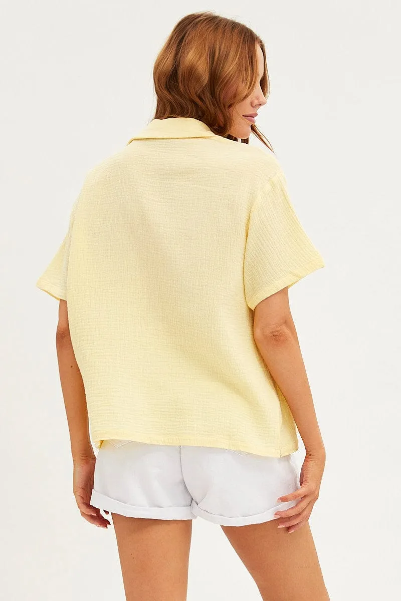 Yellow Textured Shirt Short Sleeve Collared Cotton sold by Ally Fashion product image thumbnail 5