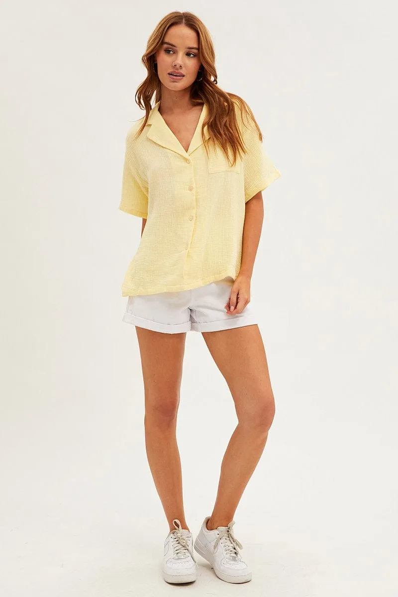 Yellow Textured Shirt Short Sleeve Collared Cotton sold by Ally Fashion product image thumbnail 2
