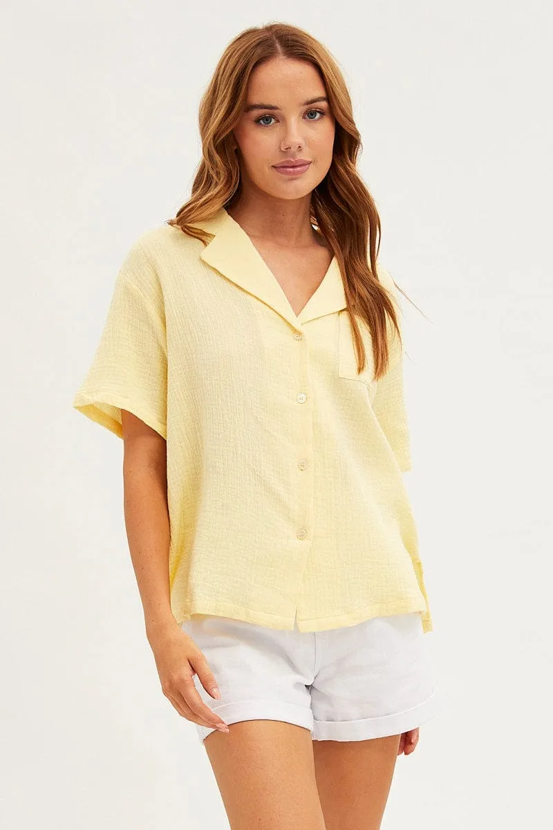 Yellow Textured Shirt Short Sleeve Collared Cotton sold by Ally Fashion product image thumbnail 3
