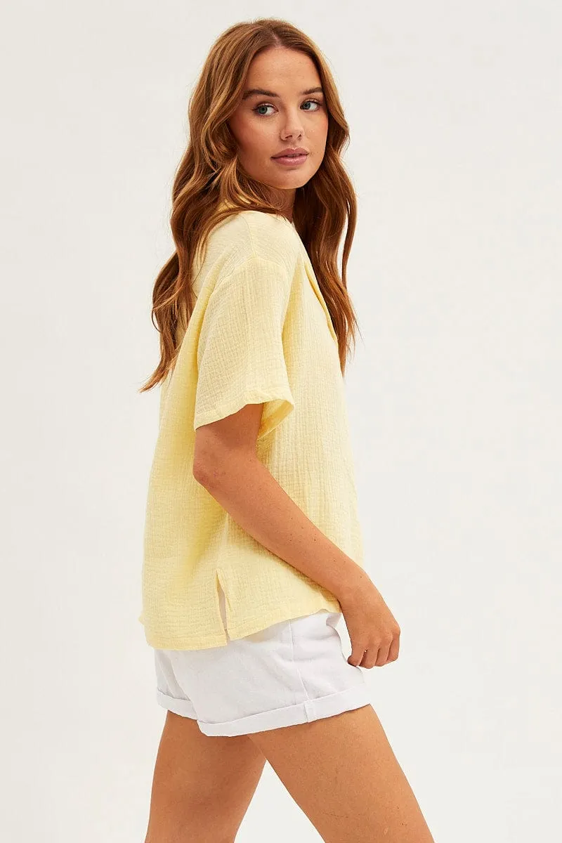 Yellow Textured Shirt Short Sleeve Collared Cotton sold by Ally Fashion product image thumbnail 4