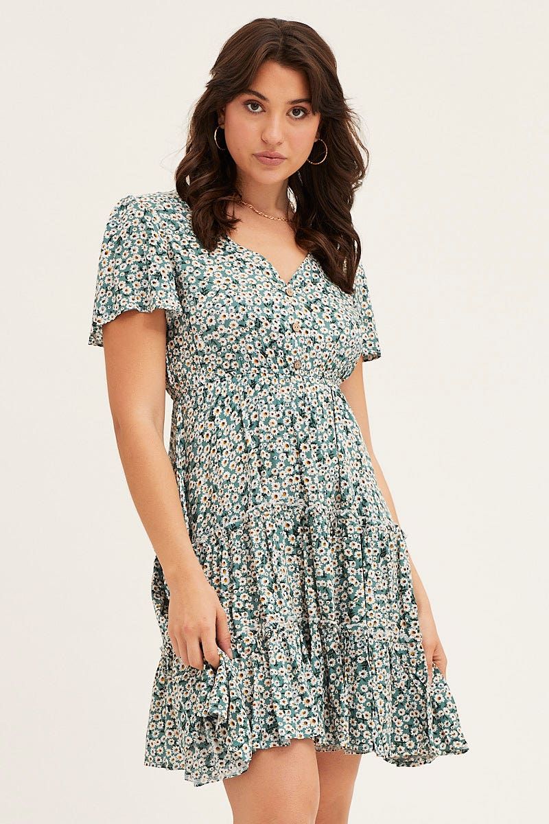 Print Button Front Skater Dress sold by Ally Fashion product image thumbnail 3