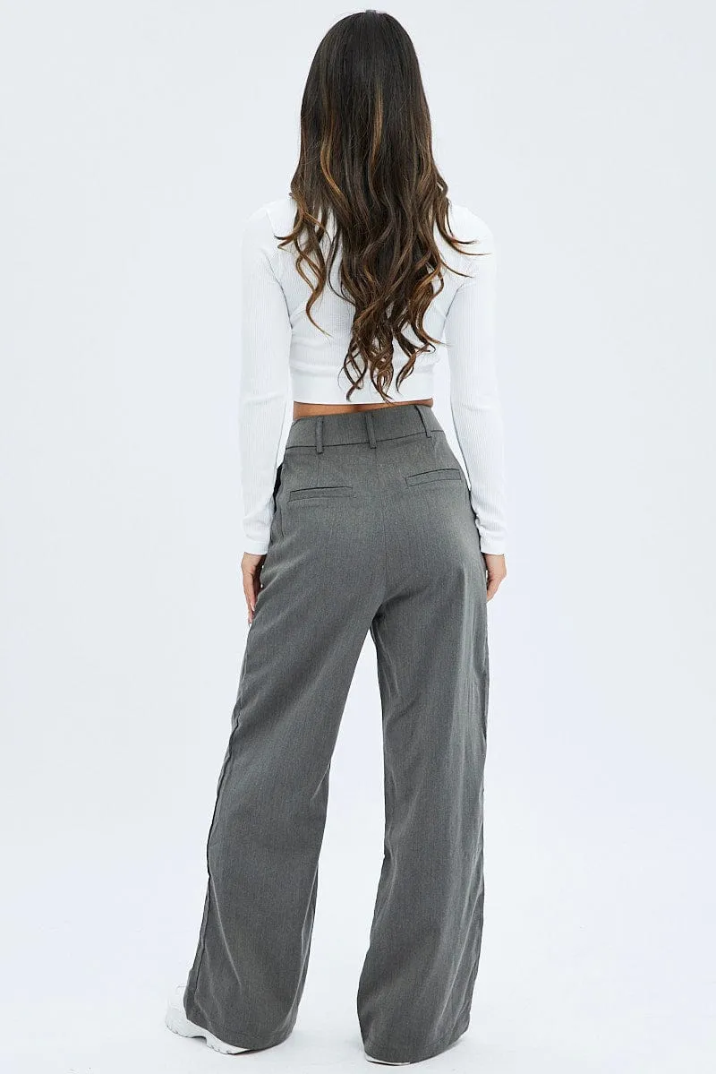 Grey Wide Leg Pants Low Rise sold by Ally Fashion product image thumbnail 5