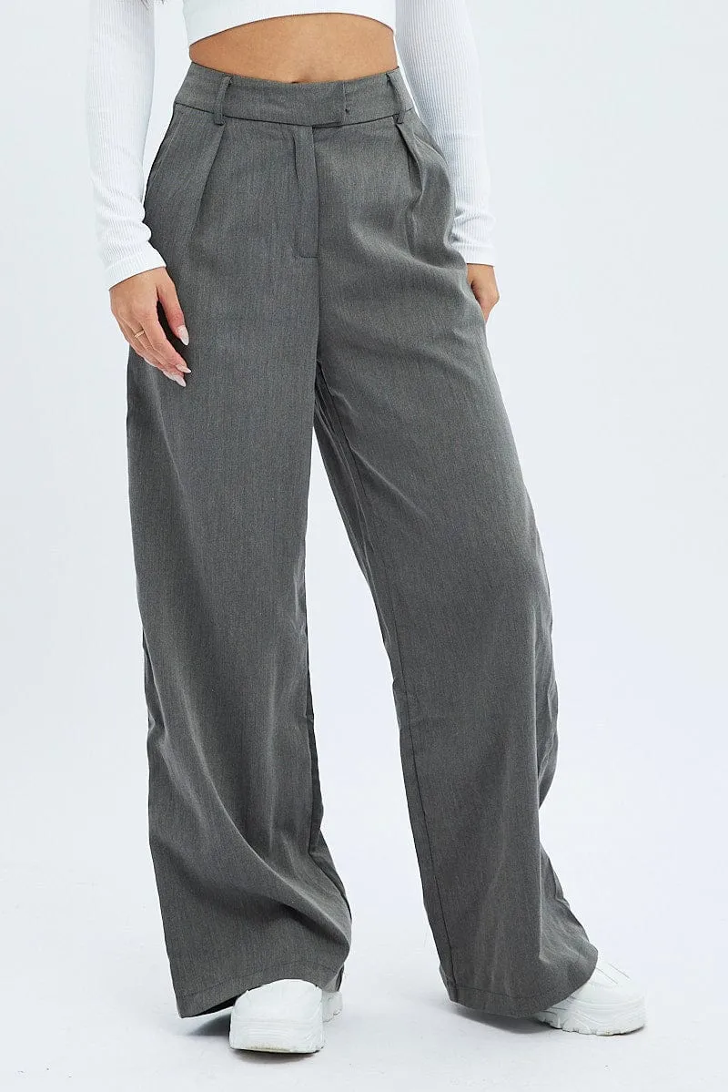 Grey Wide Leg Pants Low Rise sold by Ally Fashion product image thumbnail 2