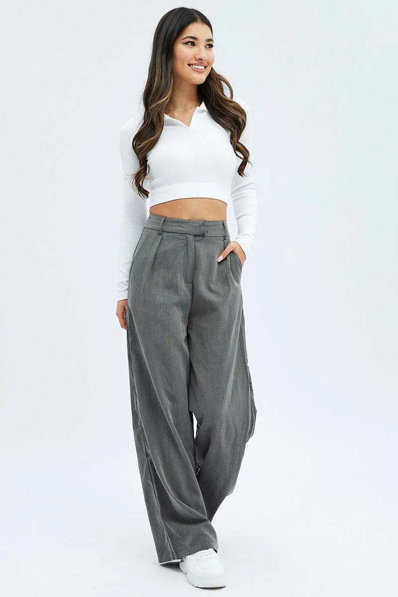 Grey Wide Leg Pants Low Rise sold by Ally Fashion product image thumbnail 3