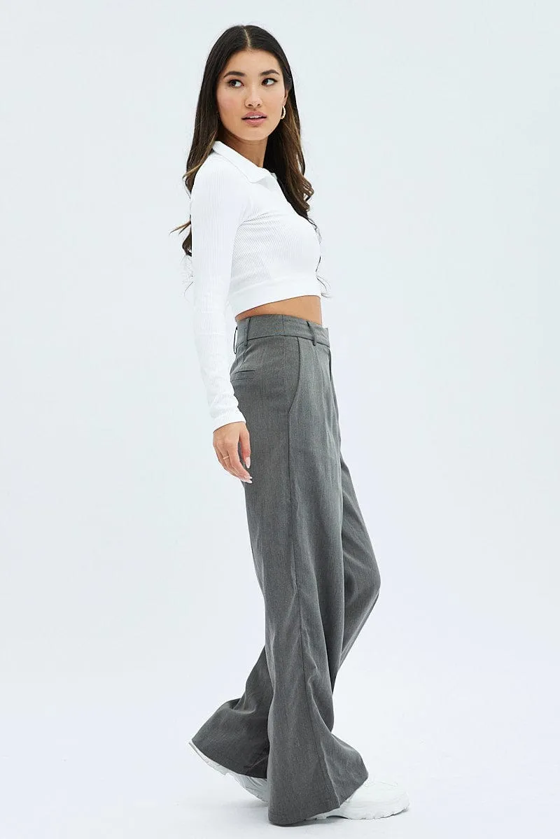 Grey Wide Leg Pants Low Rise sold by Ally Fashion product image thumbnail 4