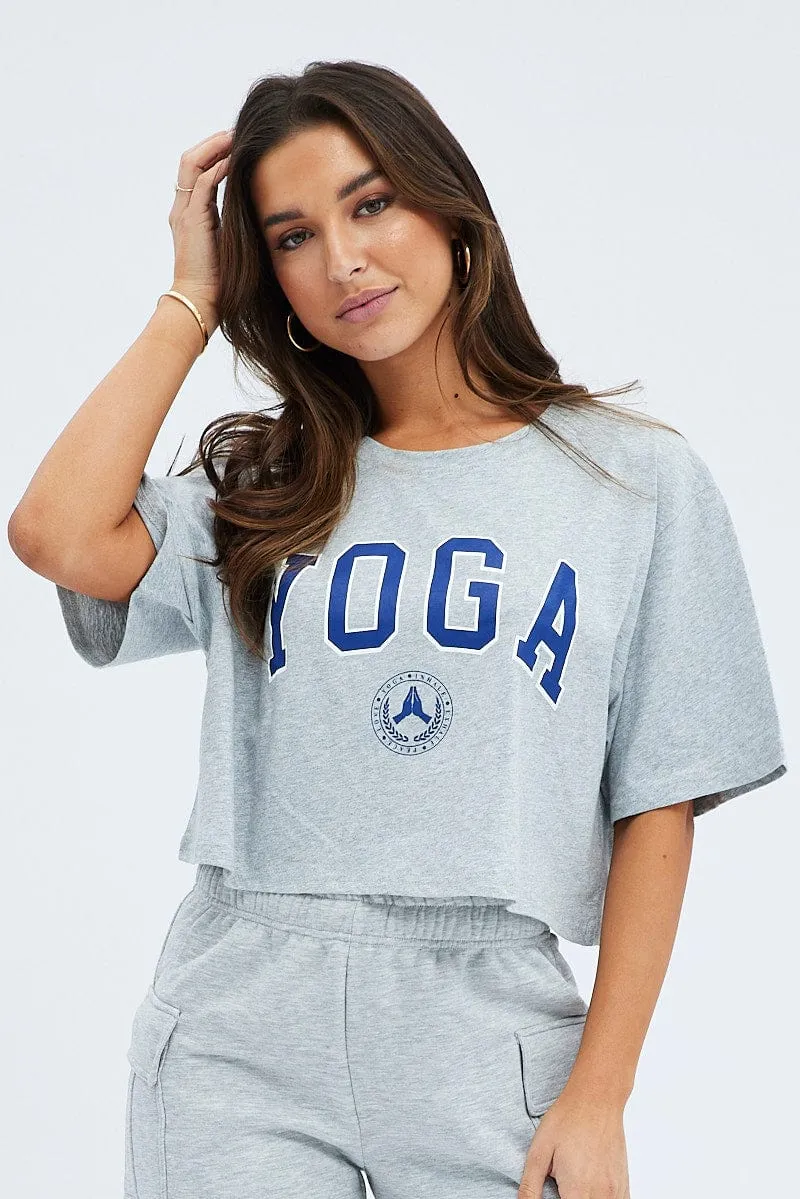 Grey Yoga Slogan Graphic Crop Oversized Tee T-shirt sold by Ally Fashion product image thumbnail 3