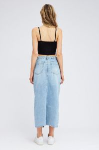 Blue Denim Maxi Skirt Front Split sold by Ally Fashion