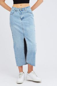 Blue Denim Maxi Skirt Front Split sold by Ally Fashion