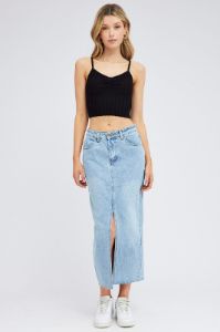 Blue Denim Maxi Skirt Front Split sold by Ally Fashion
