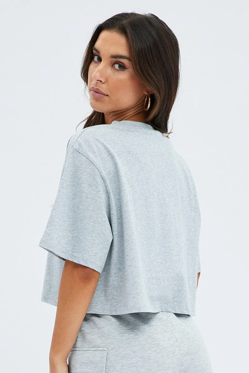 Grey Yoga Slogan Graphic Crop Oversized Tee T-shirt sold by Ally Fashion product image thumbnail 5