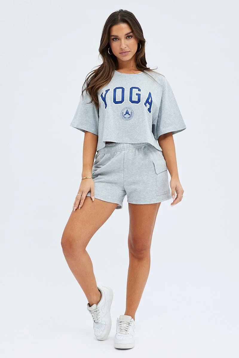 Grey Yoga Slogan Graphic Crop Oversized Tee T-shirt sold by Ally Fashion product image thumbnail 2