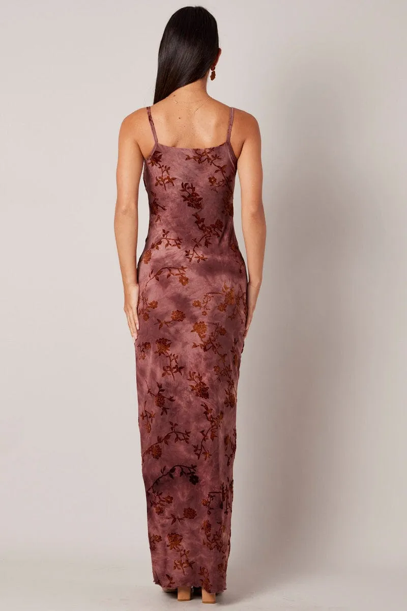 Brown Floral Slip Dress Cowl Neck Maxi Velvet Devore Dress sold by Ally Fashion product image thumbnail 5