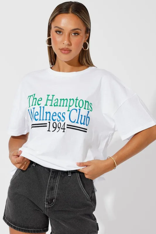 White Embroidered Tee Wellness Club Graphic T-shirt sold by Ally Fashion