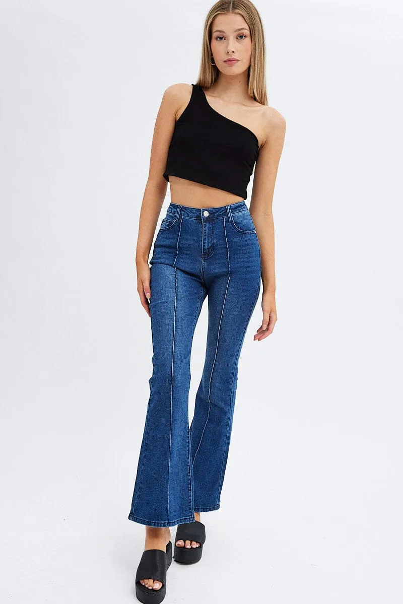 Denim Flare Jeans Mid Rise Pintuck sold by Ally Fashion
