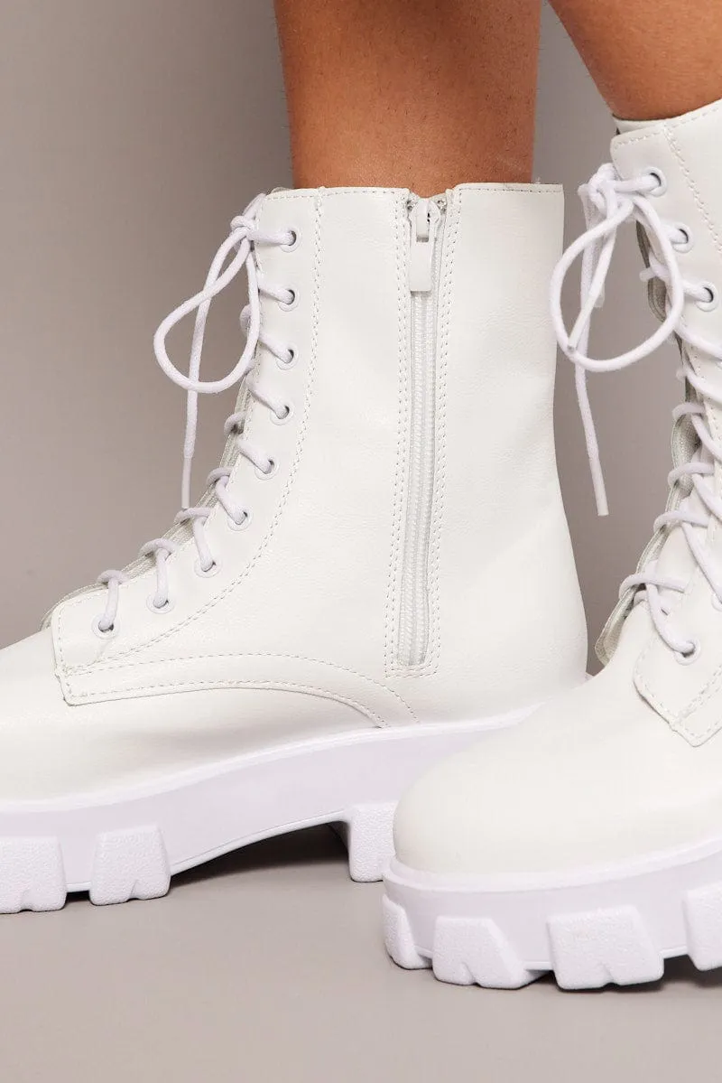 White Chunky Lace Up Ankle Boots sold by Ally Fashion product image thumbnail 2