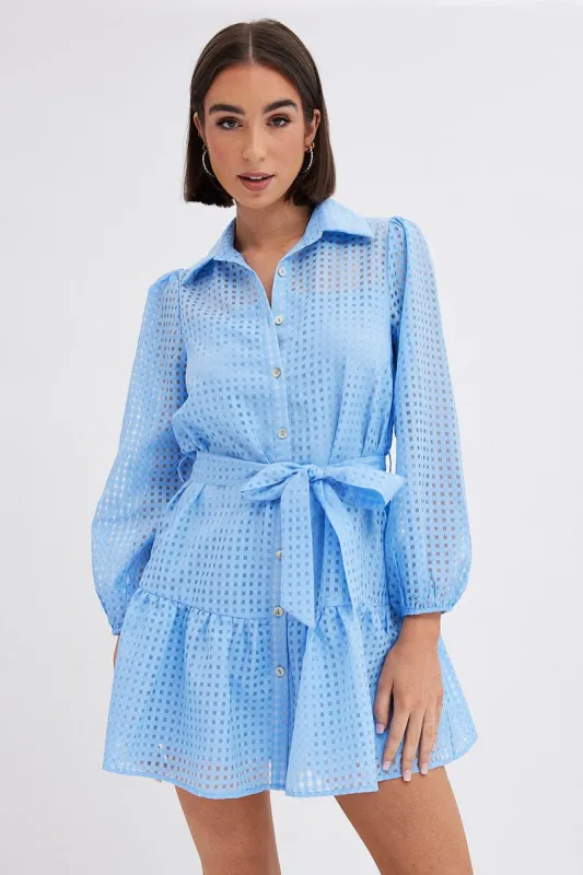 Blue Shirts Dress Mini Long Sleeve sold by Ally Fashion