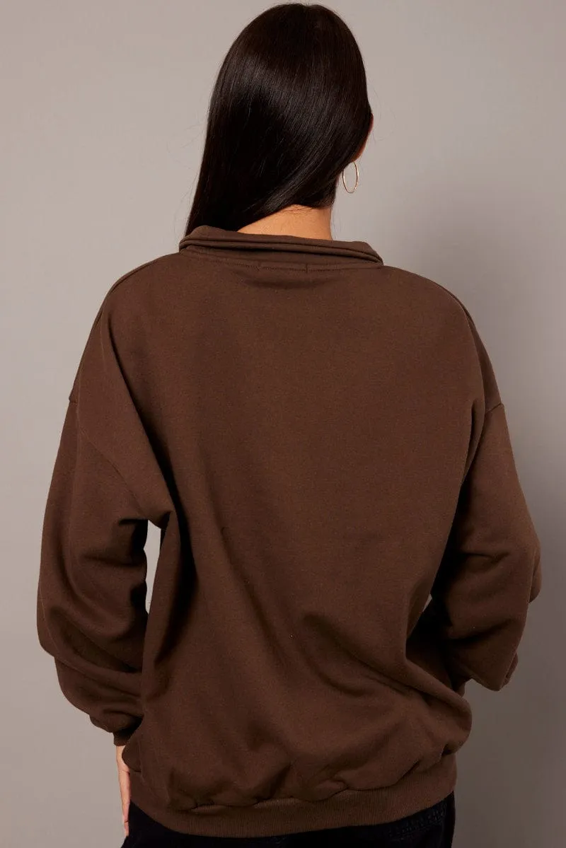 Brown Zip Neck Sweater Oversized sold by Ally Fashion product image thumbnail 5